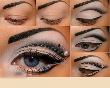 آموزش تصویری آرایش چشم آبی نگین دار و ارکیده و.....