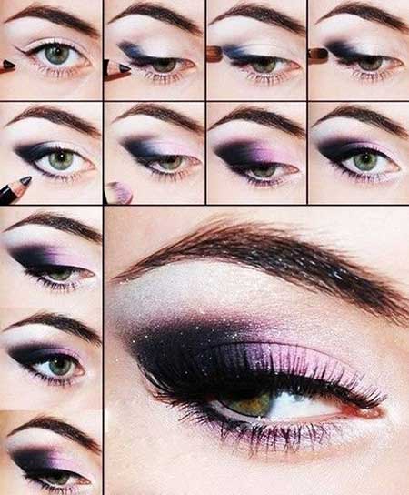 آموزش تصویری آرایش چشم آبی نگین دار و ارکیده و.....