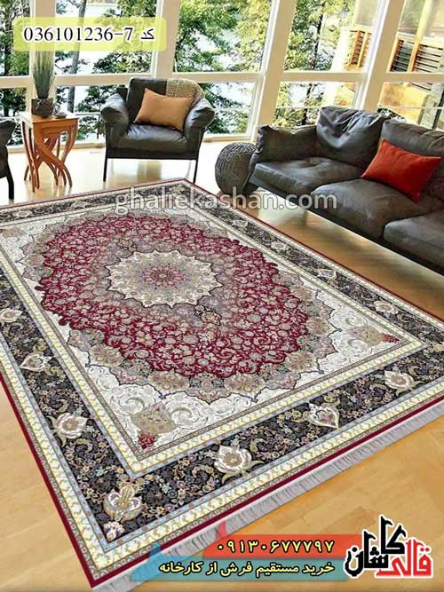 قیمت خرید فرش قالی کاشان فروش فرش ماشینی 1200 شانه طرح والا زمینه قرمز روناسی کاشان دکوراسیون