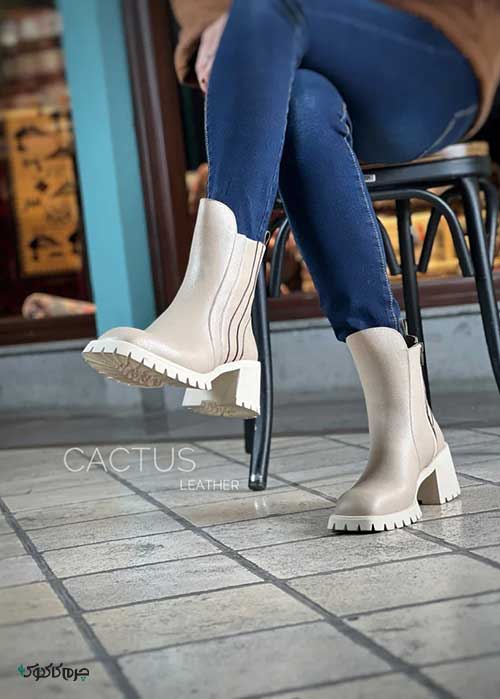 بوت زنانه چرم طبیعی کاکتوس