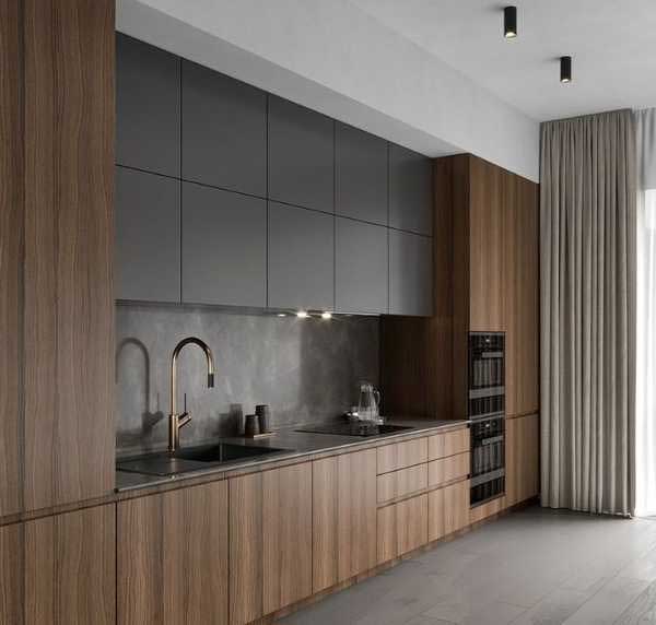 کابینت مدرن طرح چوب قهوهای و طوسی