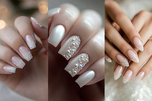 طراحی ناخن عروس با مروارید؛ خاص و هماهنگ با اکسسوری‌ها
