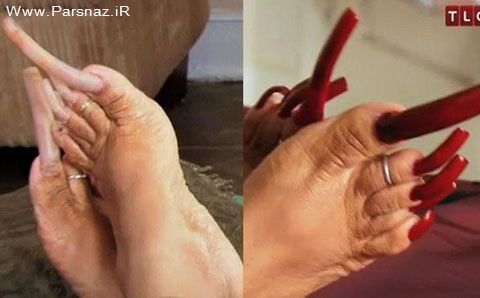 اعتیاد این زن چندش آور به بلند کردن ناخن هایش + عکس