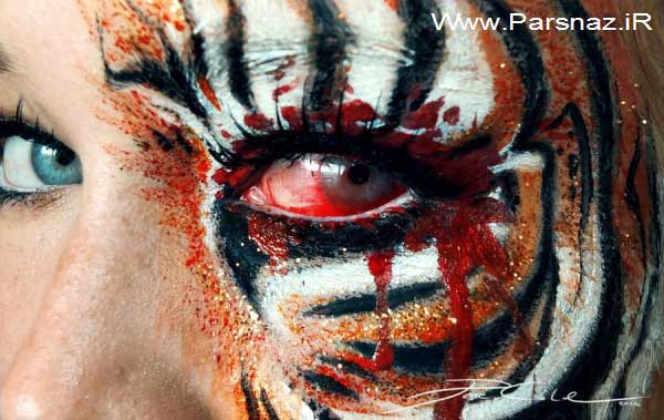 عکس هایی از هنرمندی این خانم در آرایش کردن دور چشم ها